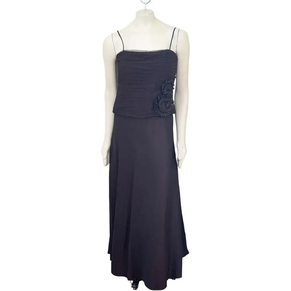 MILLA BELL 2 Piece Illusion Formal Dress Ruched Bodice 3D Flowers SZ 10